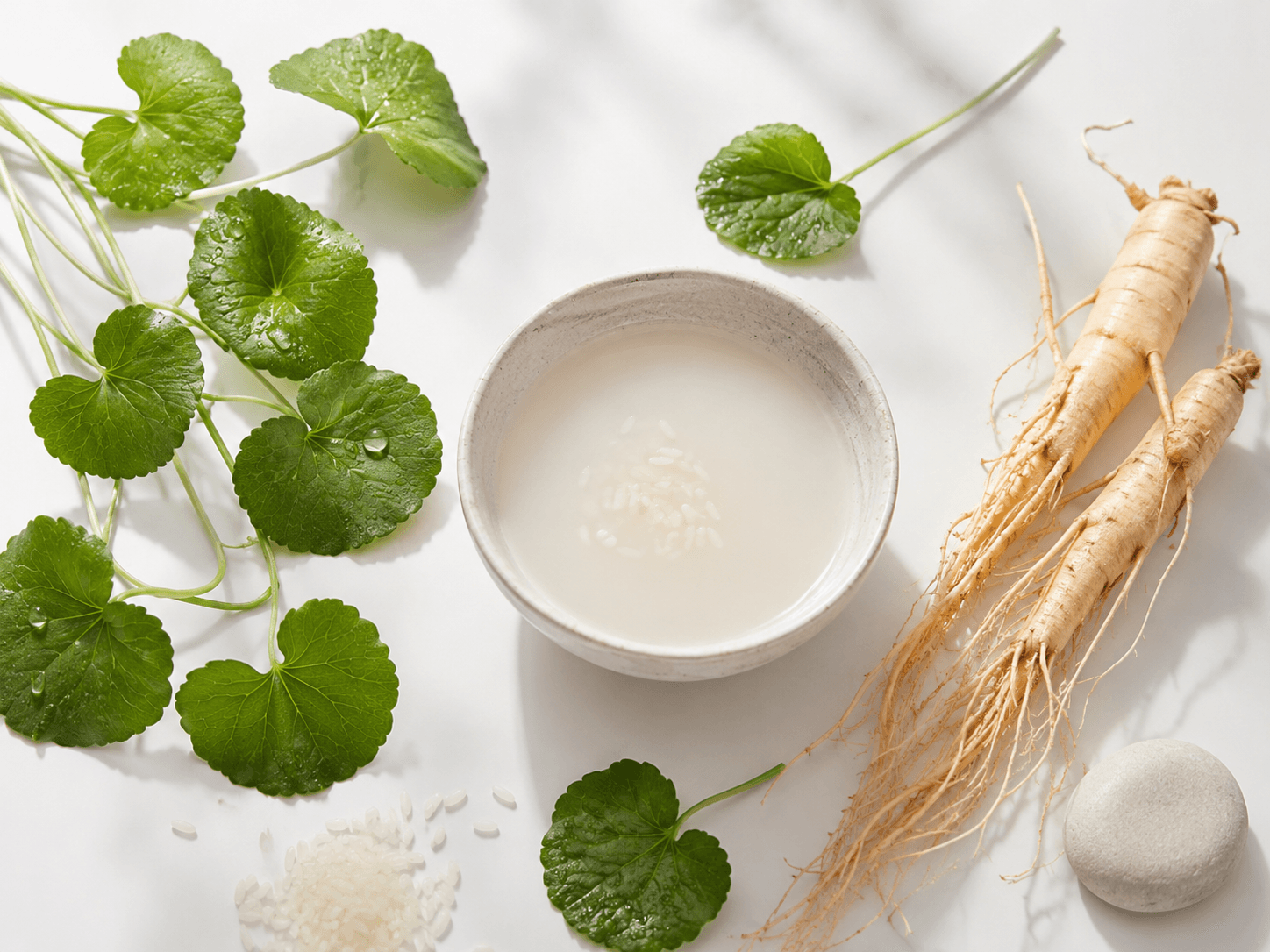 Ingrédients K-Beauty : centella asiatica, eau de riz fermentée et ginseng