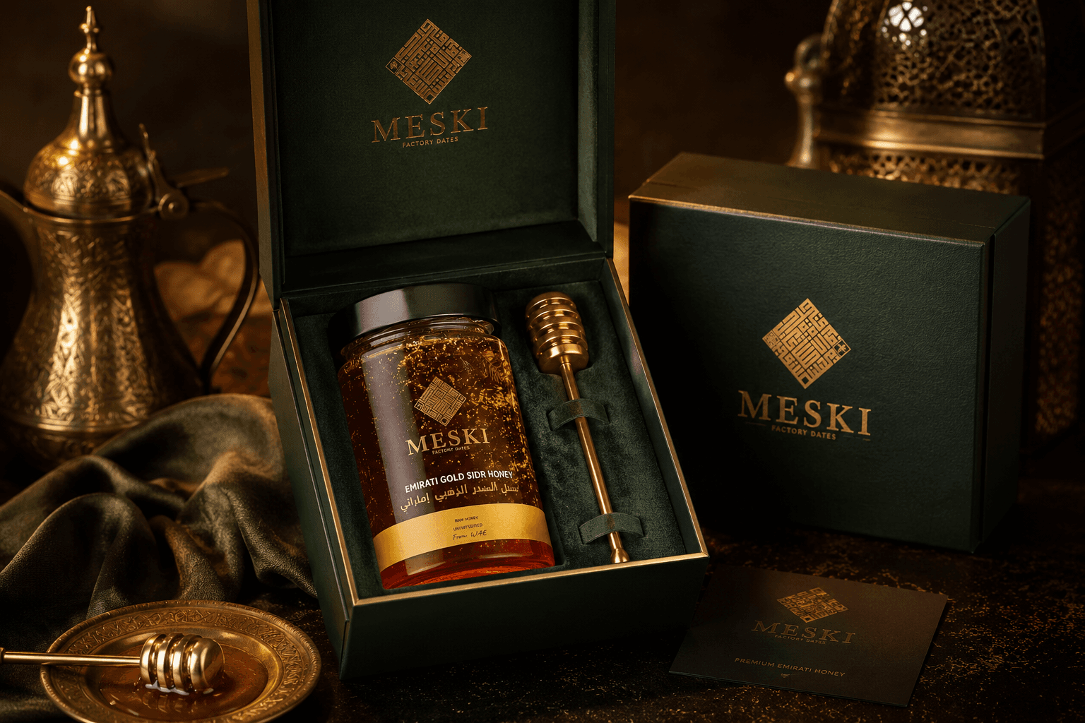 تغليف عسل السدر بالذهب 23 قيراط Meski — هدية فاخرة دبي الخليج