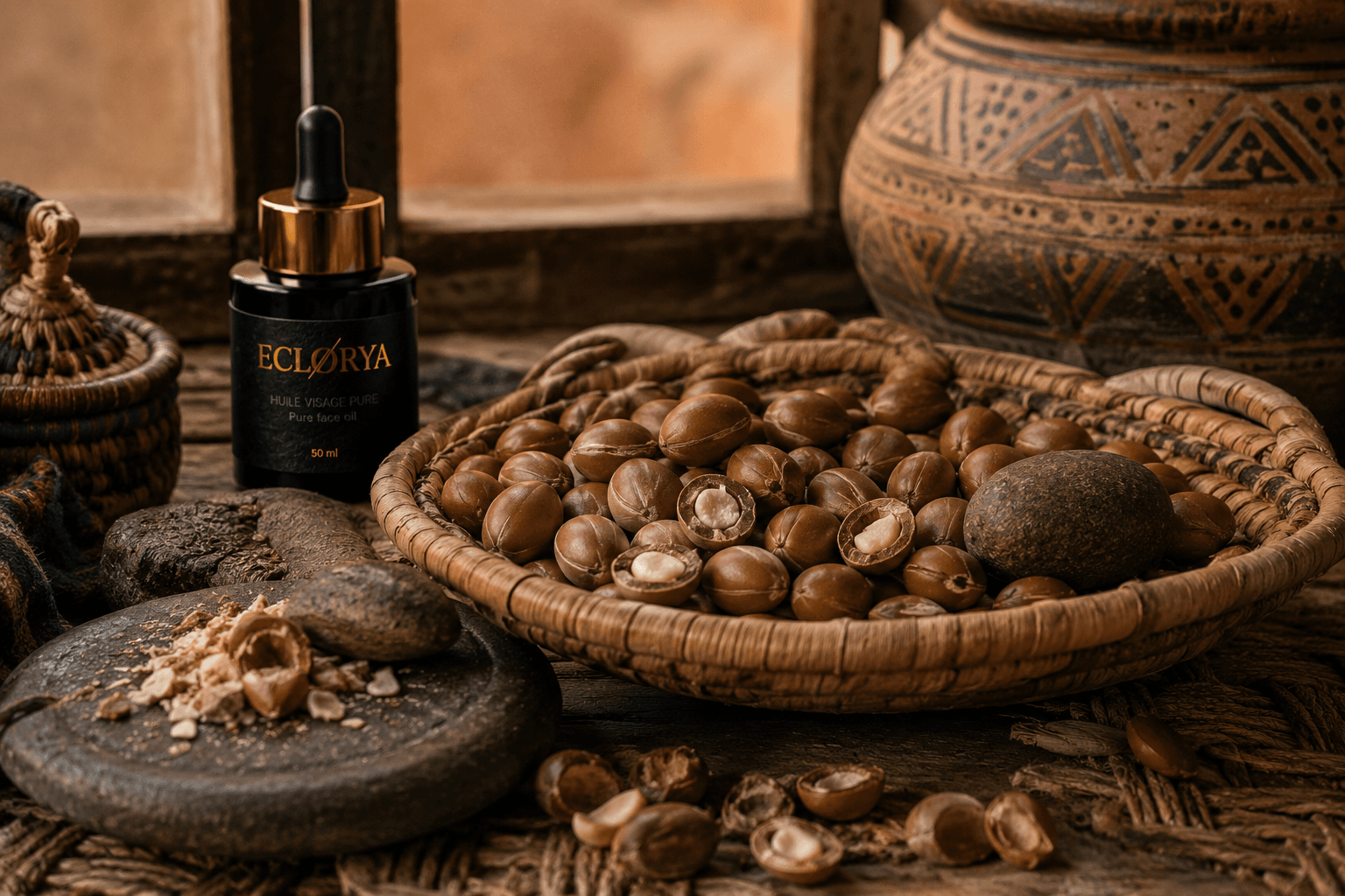 Noix d'argan Maroc extraction traditionnelle berbère — Elixiria