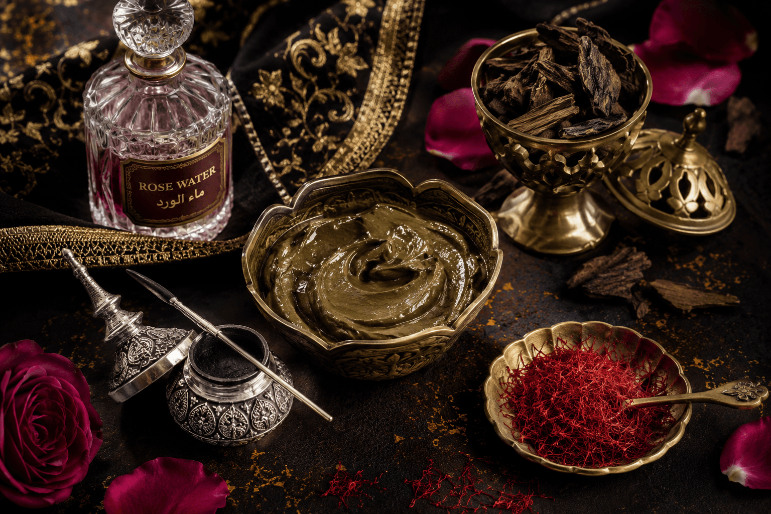 Traditions de beauté arabe khôl henné oud ghassoul eau de rose Elixiria